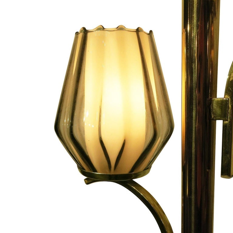 Mid Century Brass Triple Light Floor to Ceiling Tension Pole Lamp - 9