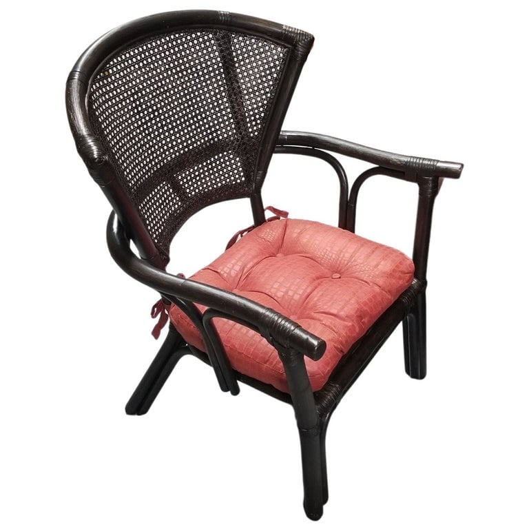 Restored Dark Wood Rattan Cane Fan Back Armchair - 2