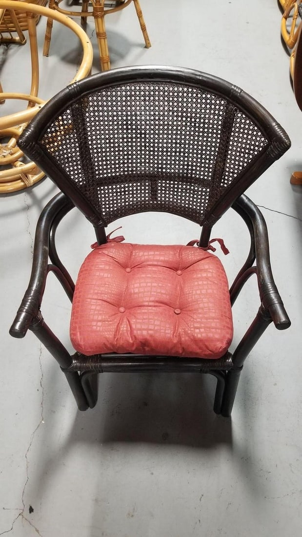 Restored Dark Wood Rattan Cane Fan Back Armchair - 5