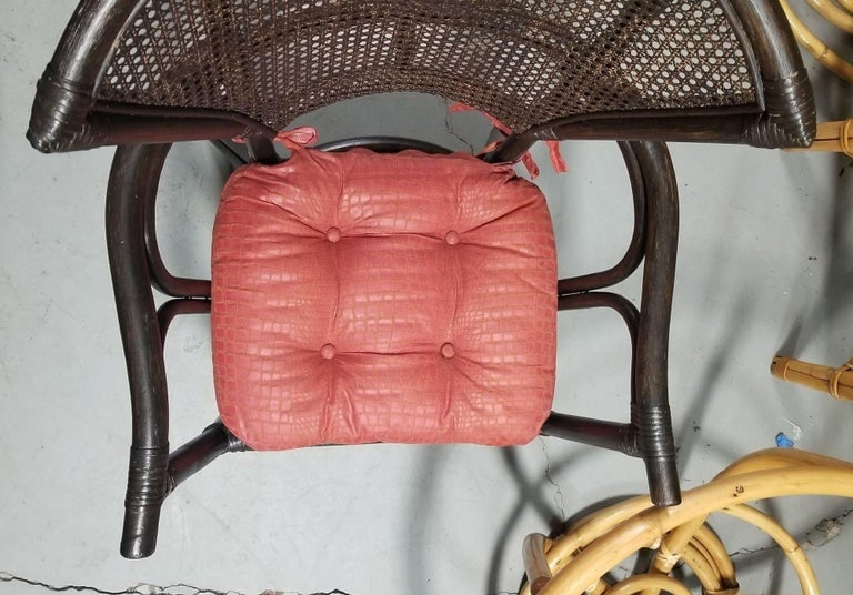 Restored Dark Wood Rattan Cane Fan Back Armchair - 8