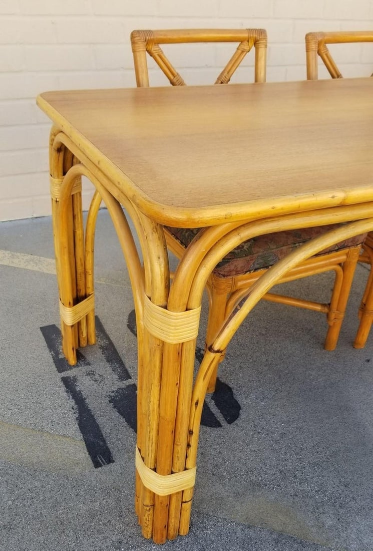 Ficks Reed Restored Rattan Dining Room Table and Chairs Set - 12