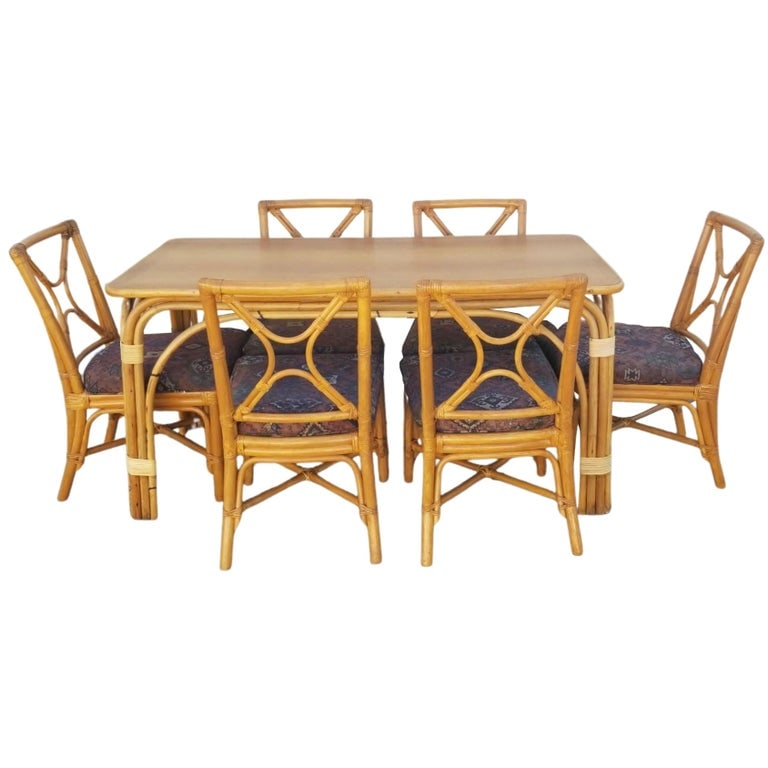 Ficks Reed Restored Rattan Dining Room Table and Chairs Set - 2