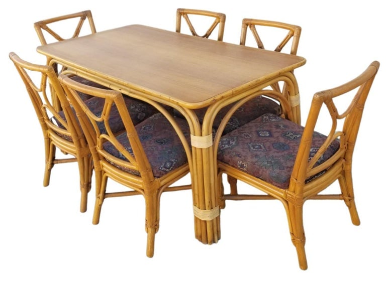 Ficks Reed Restored Rattan Dining Room Table and Chairs Set - 3