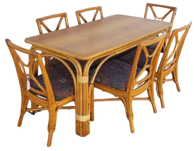 Ficks Reed Restored Rattan Dining Room Table and Chairs Set - 4