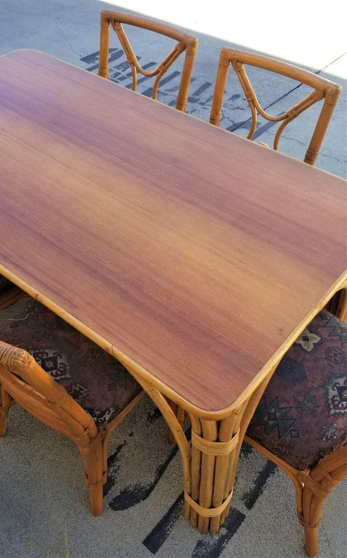Ficks Reed Restored Rattan Dining Room Table and Chairs Set - 9