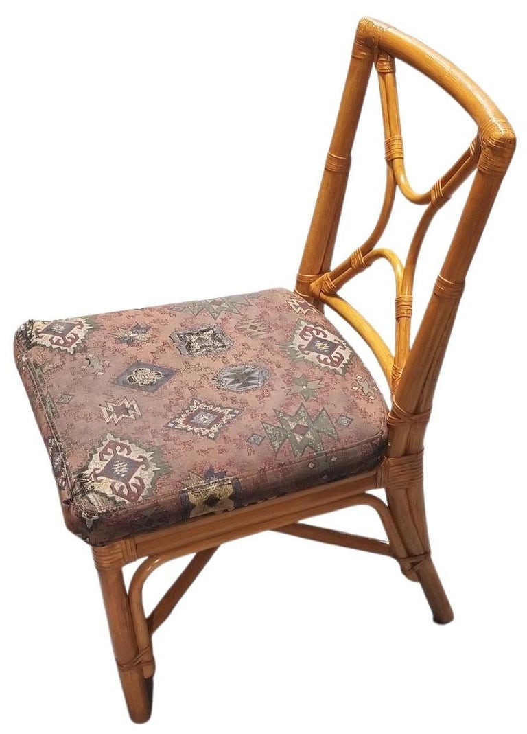 Restored Rattan set of 6 Dining Chairs Featuring X-back and Leather Wrappings. - 3