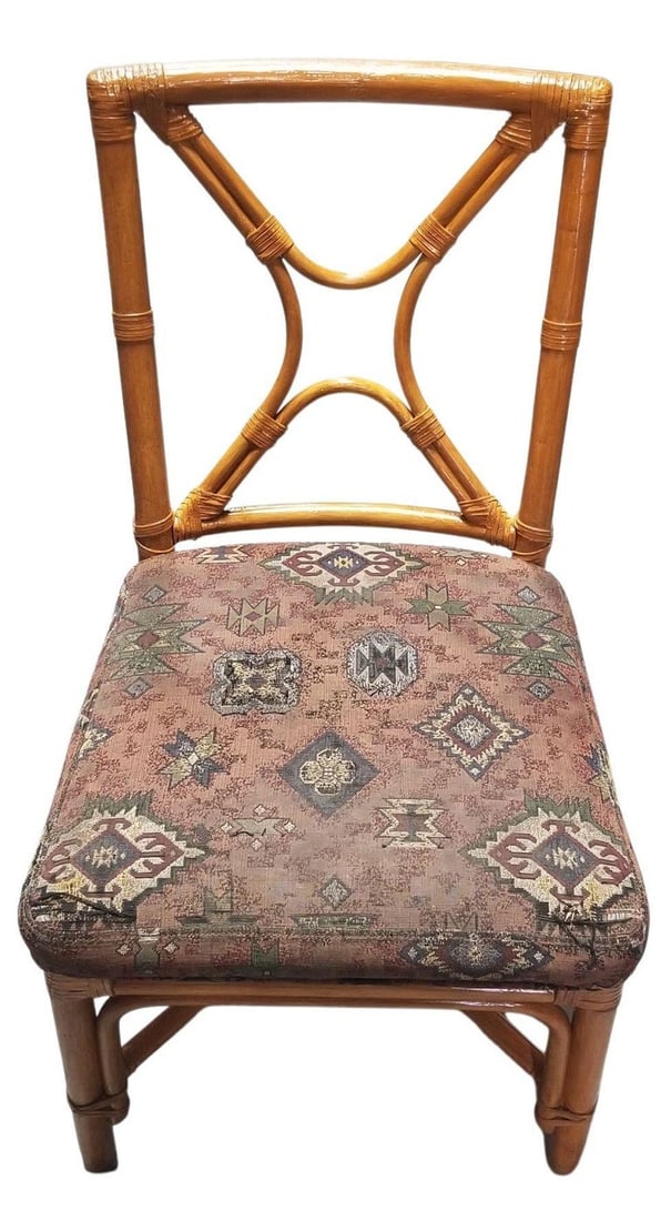 Restored Rattan set of 6 Dining Chairs Featuring X-back and Leather Wrappings. - 4