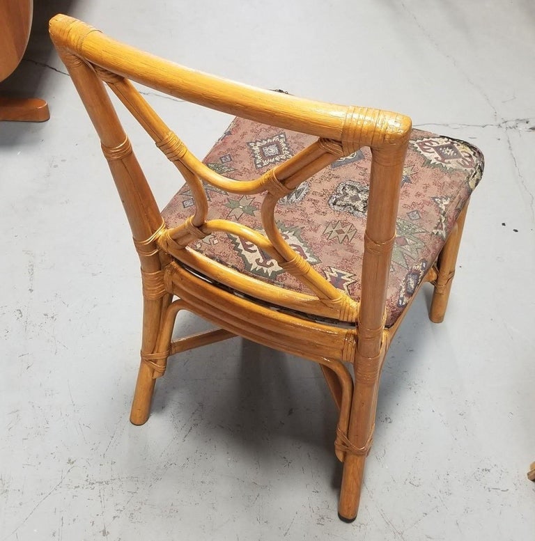 Restored Rattan set of 6 Dining Chairs Featuring X-back and Leather Wrappings. - 5