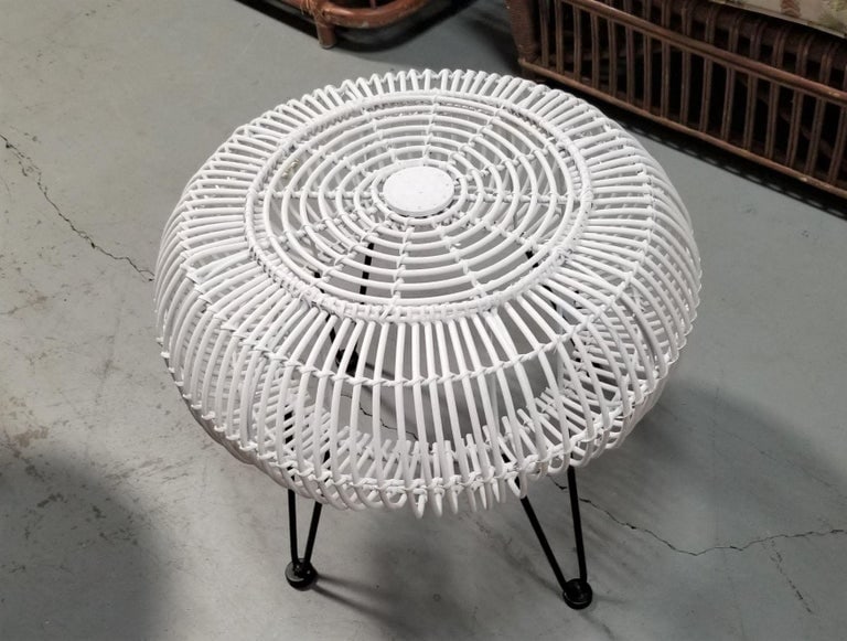 Restored Mid-century Reed Stick Rattan Ottoman Stool w/ Hairpin Legs - 3