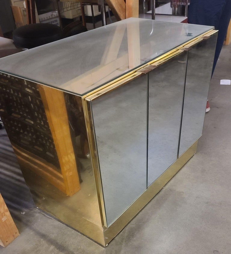 1970's Brass and Mirror Three Door Cabinet by Ello - 3