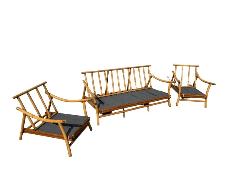 Restored Rattan Sofa & Chair Livingroom Set by John Wisner for Ficks Reed - 17