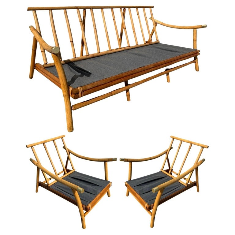 Restored Rattan Sofa & Chair Livingroom Set by John Wisner for Ficks Reed - 2