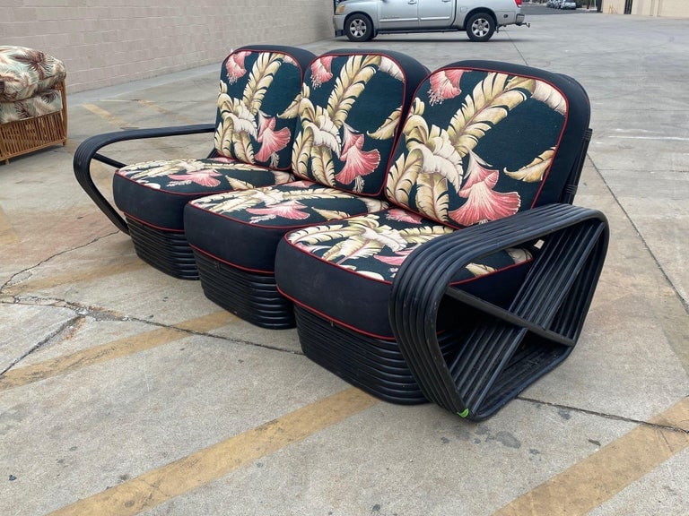 Restored 6 Strand Black Ash Table, Sofa, Lounge Chair Livingroom Set - 11
