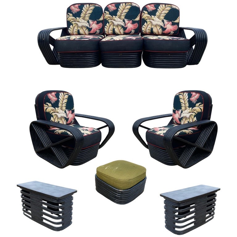 Restored 6 Strand Black Ash Table, Sofa, Lounge Chair Livingroom Set - 2