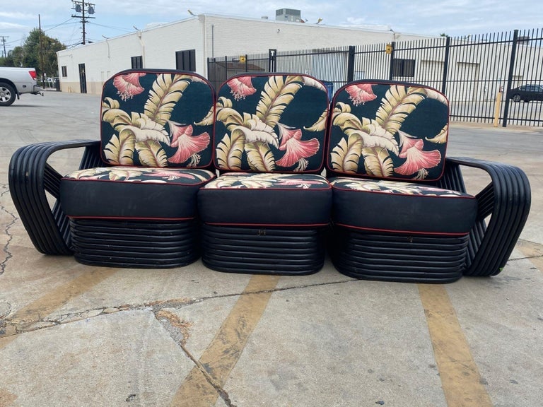 Restored 6 Strand Black Ash Table, Sofa, Lounge Chair Livingroom Set - 9