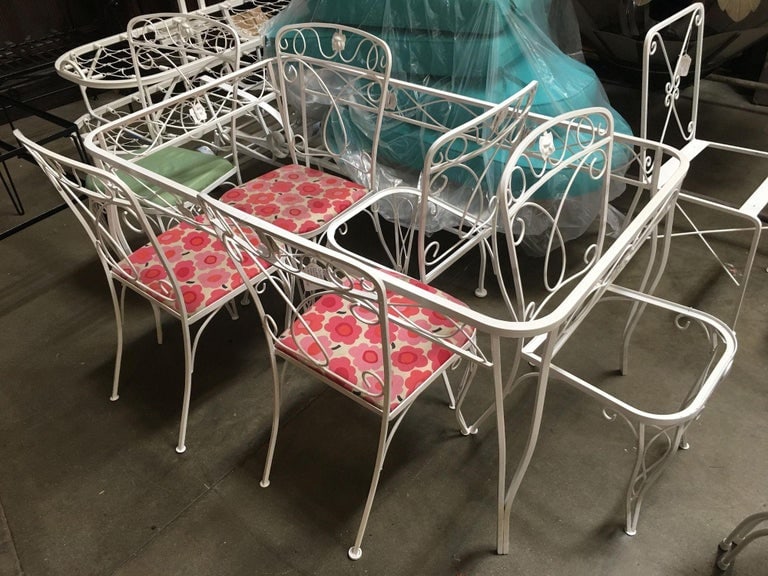 Mid-century Woodard Glass Top Wrought Iron Scroll Pattern Patio Outdoor Set - 5