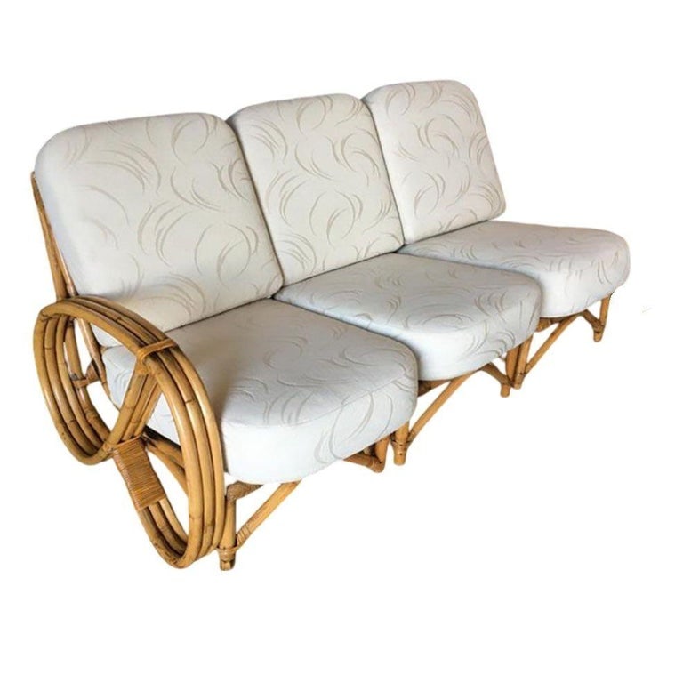 Restored 3/4 Pretzel Rattan 3-Seat Sectional Sofa w/ 2-Tier Side Table - 4