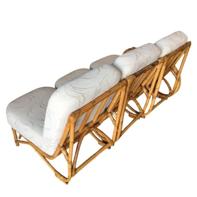Restored 3/4 Pretzel Rattan 3-Seat Sectional Sofa w/ 2-Tier Side Table - 8