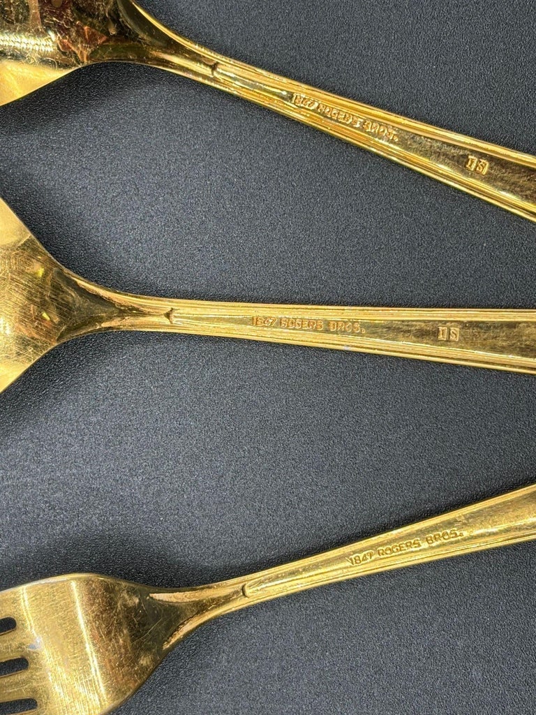 Modernist Pattern Gold Plated Stainless Flatware Set of 92 by 1847 Rogers Bros - 15