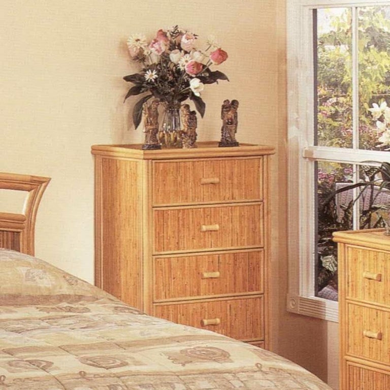 Restored Reed Rattan "Baja" Bedroom Set With Rattan Pulls - 6 Pieces - 6