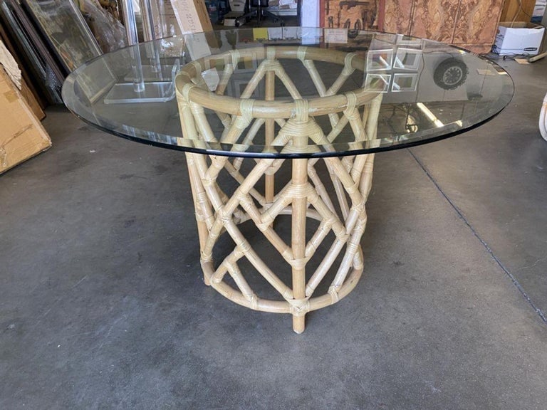 Round Pedestal Table and Geometric Bucket Armchair Rattan Dining Set - 5