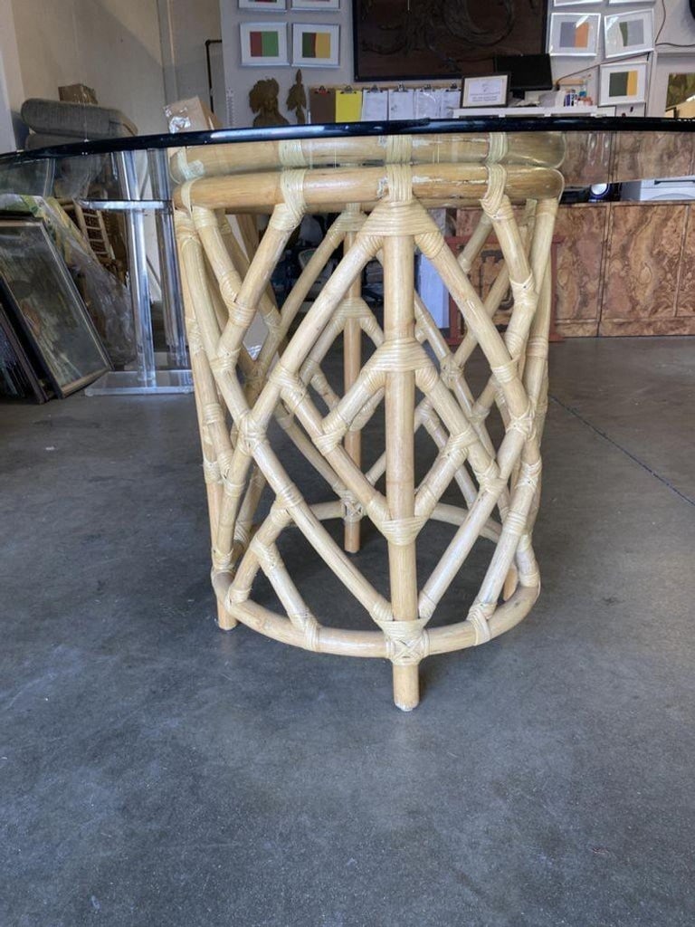 Round Pedestal Table and Geometric Bucket Armchair Rattan Dining Set - 6