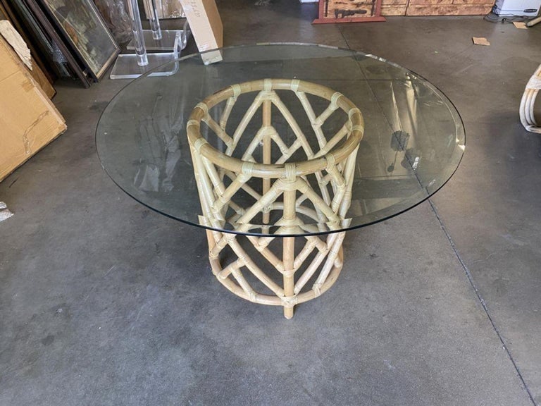 Round Pedestal Table and Geometric Bucket Armchair Rattan Dining Set - 7