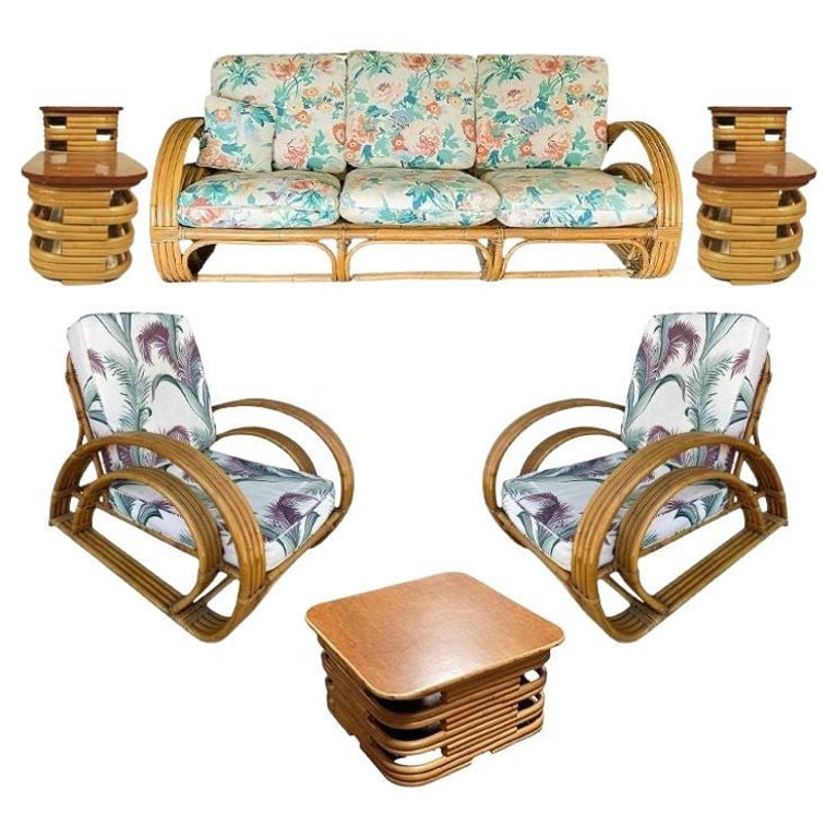 Rare Restored Double Tear Drop Stacked Rattan Lounge Chair Sofa Livingroom Set - 2