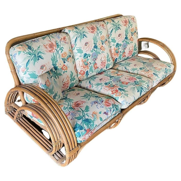 Rare Restored Double Tear Drop Stacked Rattan Lounge Chair Sofa Livingroom Set - 3