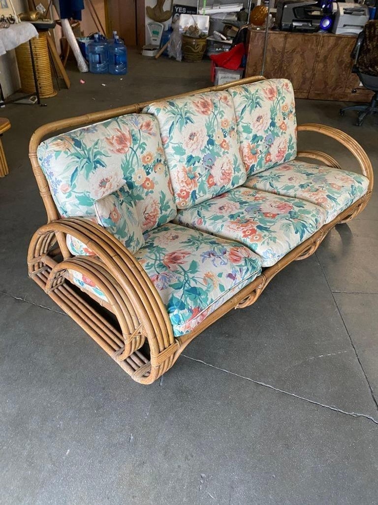 Rare Restored Double Tear Drop Stacked Rattan Lounge Chair Sofa Livingroom Set - 8