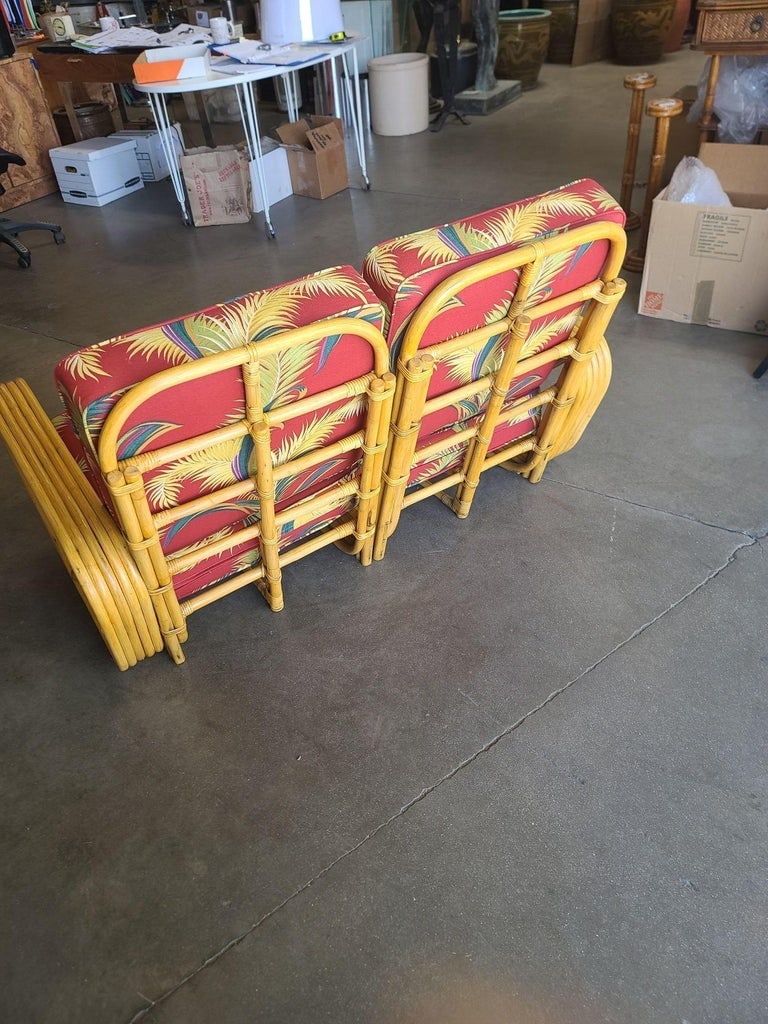 Restored 5-Strand Square Pretzel Rattan Settee w/ Barkcloth Cushions - 5