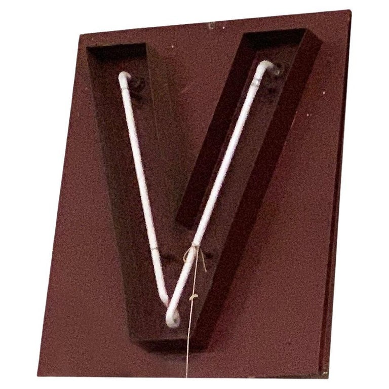 Large Vintage Neon Marquee Letter "V" From Pan American Auditorium: Own a piece of Los Angeles history. This large neon marquee letter "V" comes from the interior of the iconic Pan-Pacific Auditorium in Los Angeles and was removed in 1986. Each letter features the