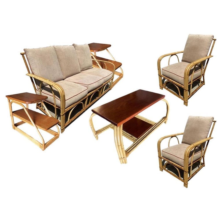 Restored "1949er" Rattan Lounge Chair & Sofa Livingroom Set - 2