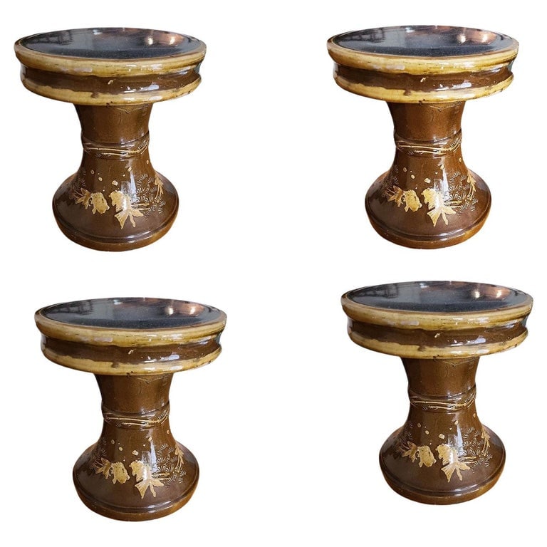 Post-war Chinese Koi Fish Glazed Art Pottery Garden Patio Toadstool Stool - 2