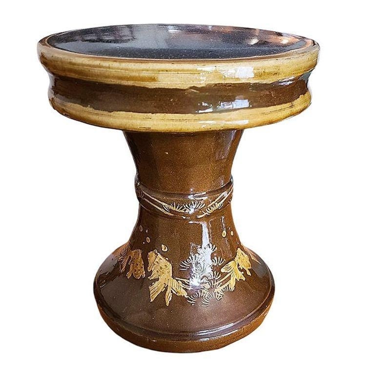 Post-war Chinese Koi Fish Glazed Art Pottery Garden Patio Toadstool Stool - 4
