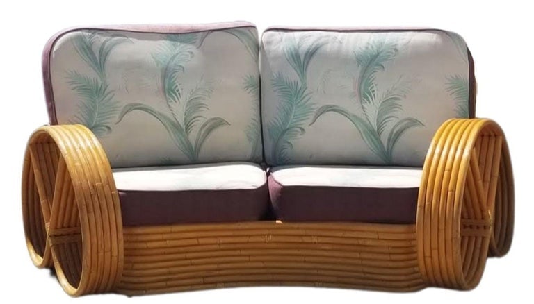Restored Rattan 6 Strand Full Pretzel Curved Settee, in the style of Paul Frankl - 3