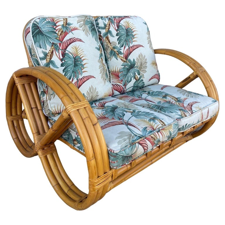 Rare 3-Strand Child Size Round Full Pretzel Rattan Sofa & Lounge Chair Set - 10