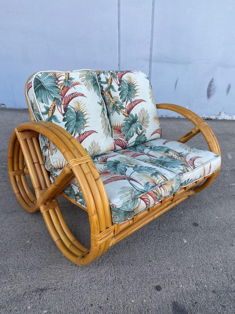Rare 3-Strand Child Size Round Full Pretzel Rattan Sofa & Lounge Chair Set - 11