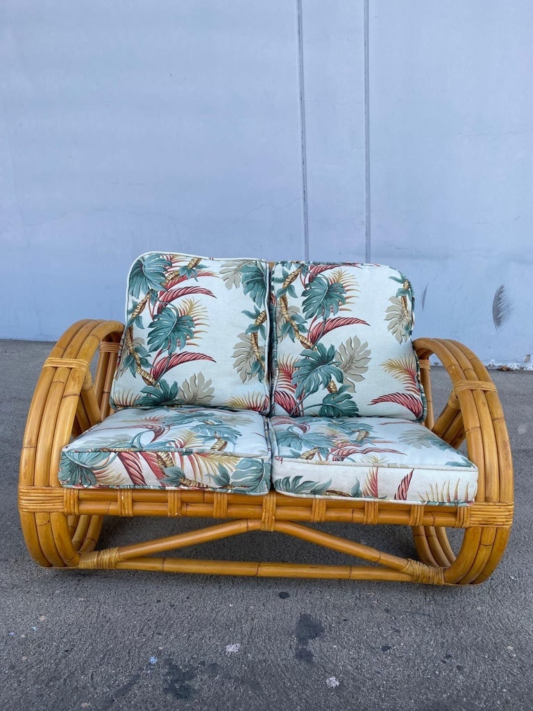 Rare 3-Strand Child Size Round Full Pretzel Rattan Sofa & Lounge Chair Set - 13