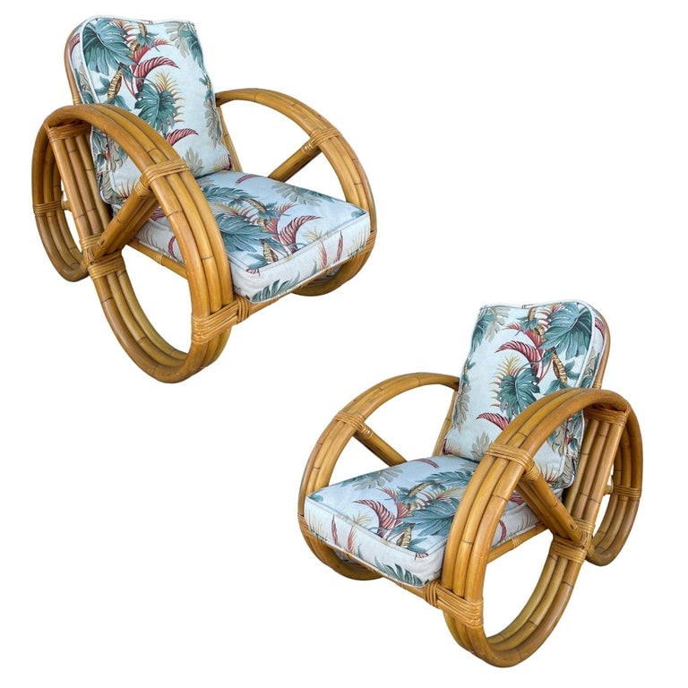 Rare 3-Strand Child Size Round Full Pretzel Rattan Sofa & Lounge Chair Set - 3