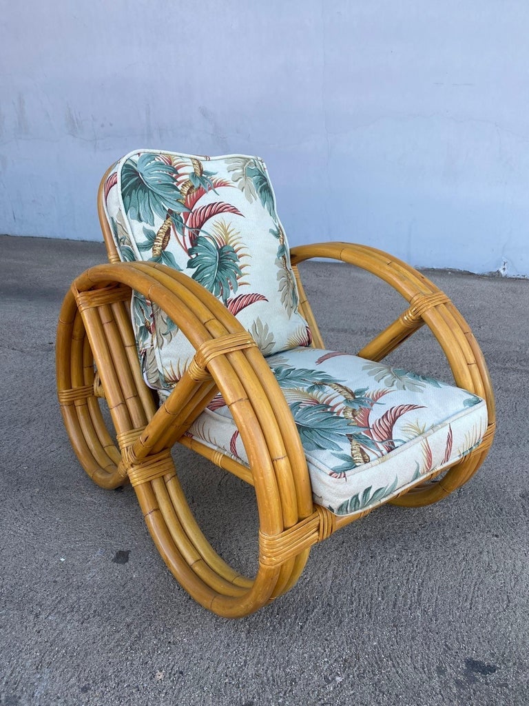 Rare 3-Strand Child Size Round Full Pretzel Rattan Sofa & Lounge Chair Set - 4