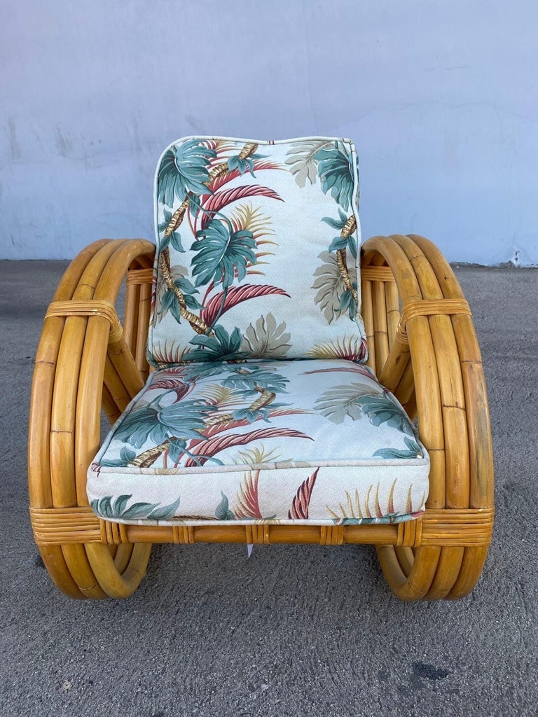Rare 3-Strand Child Size Round Full Pretzel Rattan Sofa & Lounge Chair Set - 6