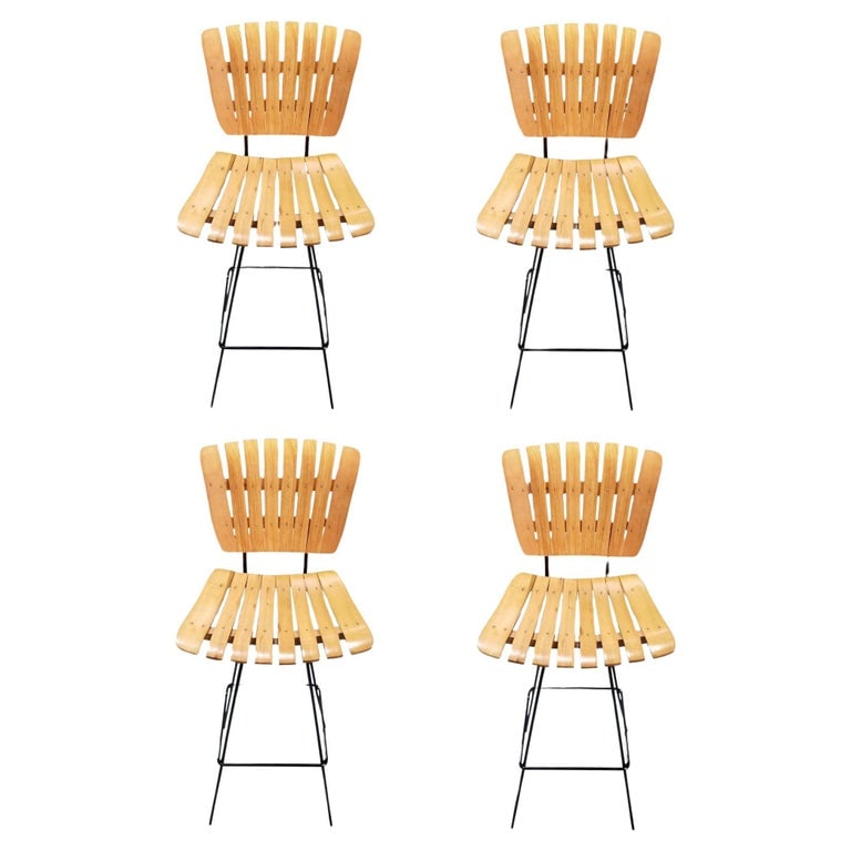Restored Mid Century Arthur Umanoff Set of Four Slat Bar Stools - 2