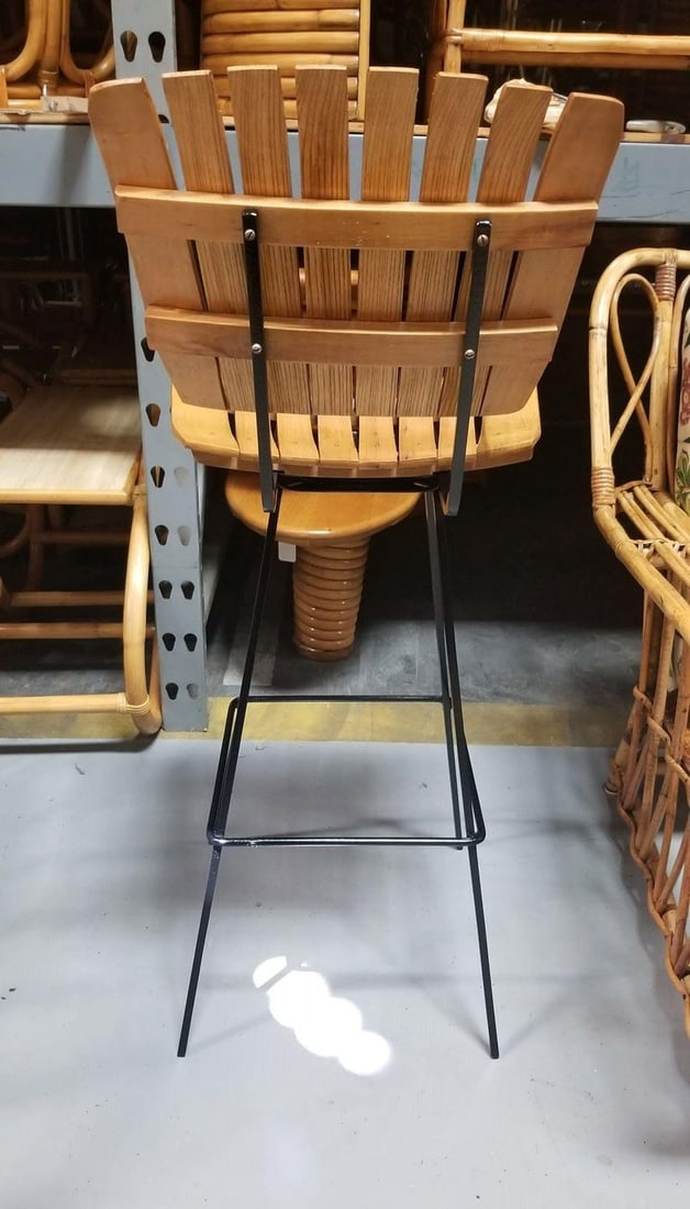 Restored Mid Century Arthur Umanoff Set of Four Slat Bar Stools - 8