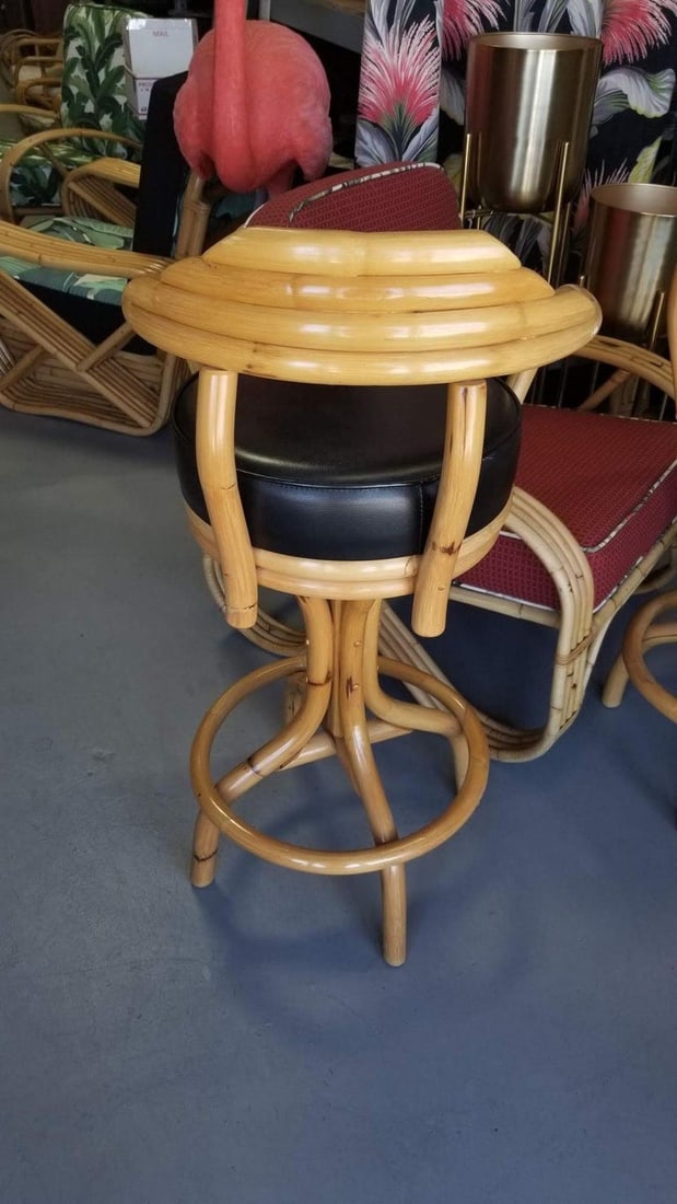 Restored Rattan Single Strand Set of Three Bar Stools - 6