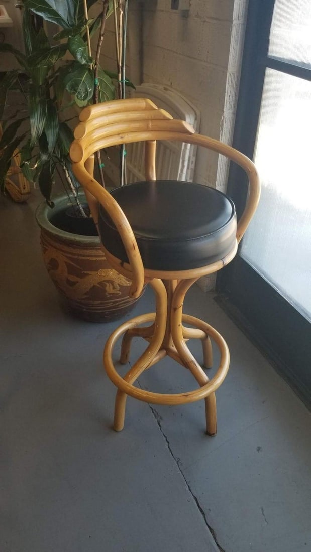 Restored Rattan Single Strand Set of Three Bar Stools - 7