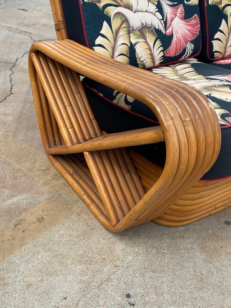 Restored MCM Frankl Style Six-strand Rattan Sofa, Table, Chair Livingroom Set - 12