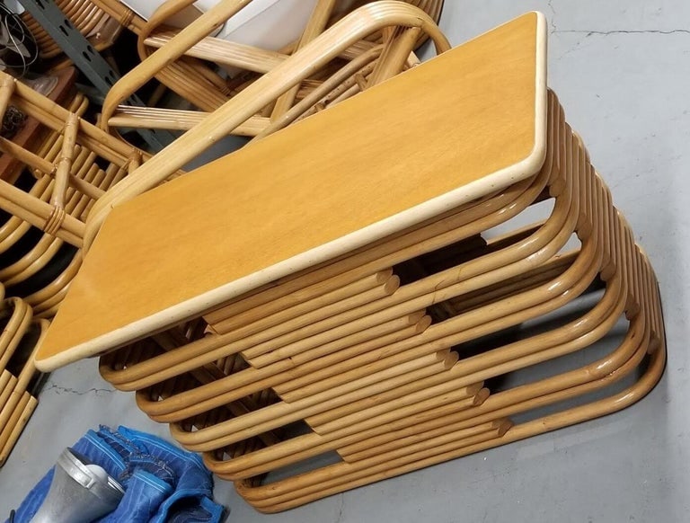 Restored MCM Frankl Style Six-strand Rattan Sofa, Table, Chair Livingroom Set - 14