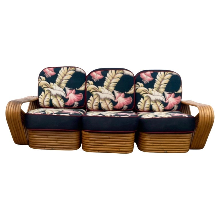 Restored MCM Frankl Style Six-strand Rattan Sofa, Table, Chair Livingroom Set - 3