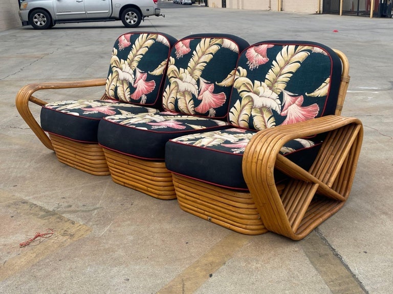 Restored MCM Frankl Style Six-strand Rattan Sofa, Table, Chair Livingroom Set - 6